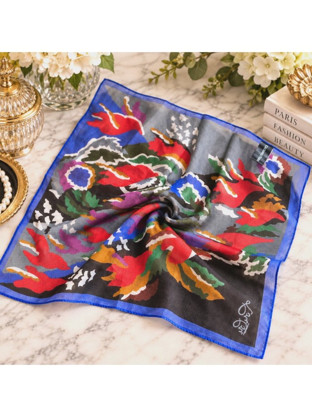 Vintage Chiffon Cacharel Paris Purse Neck Scarf Square 12" Floral Italy Made
